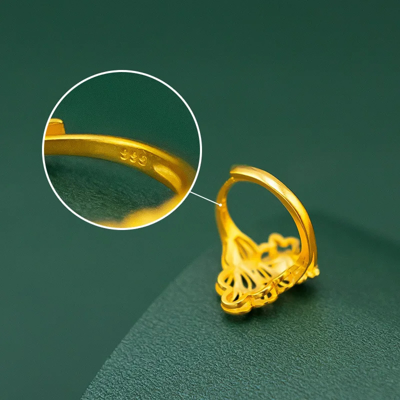 Original 18k Womens Gold Ring Anillos Mujer Never Fade 18k Pure Gold Jewelry Wedding Anniversary Adjustable Ring Gift 240805