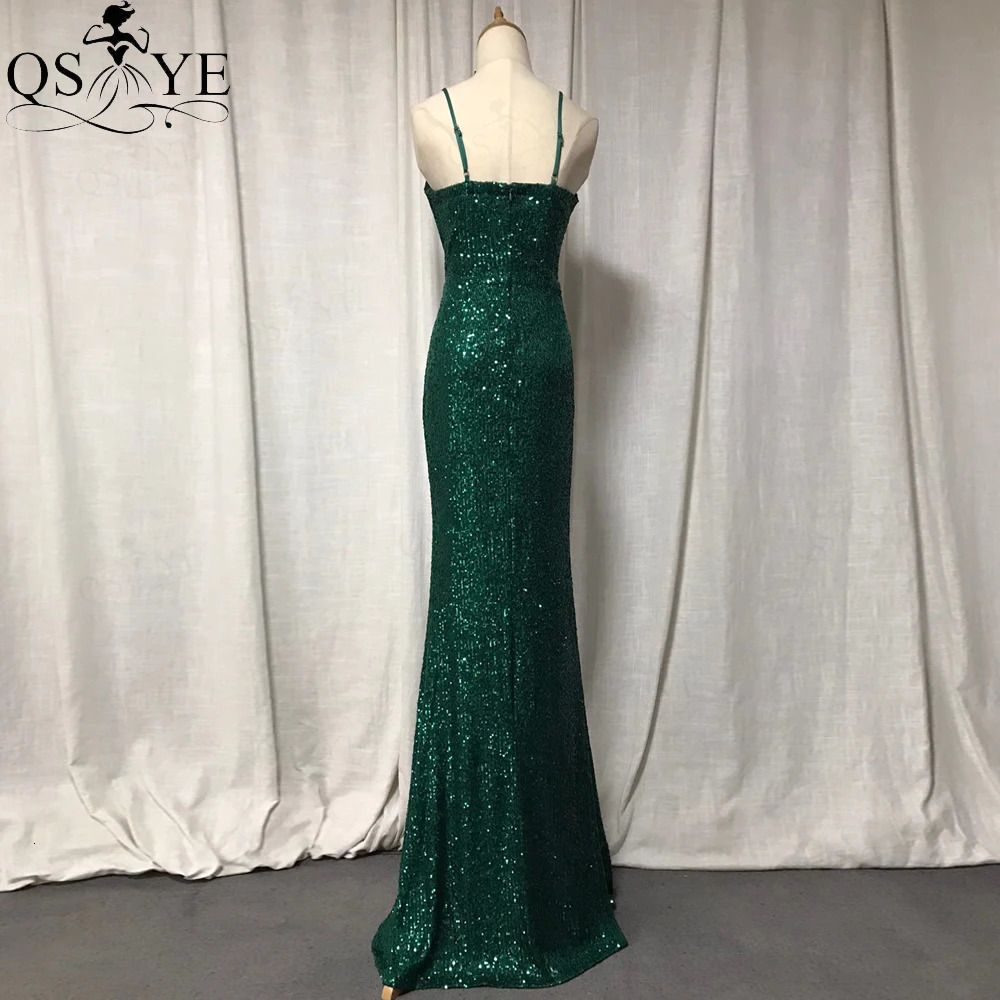 Emerald Green Evening Dresses Spaghetti Shoulder Straps Sexy V Prom Gown Sequin Long Party Dress Ruched V Neck Women Formal Gown 240709