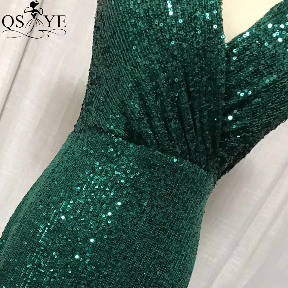 Emerald Green Evening Dresses Spaghetti Shoulder Straps Sexy V Prom Gown Sequin Long Party Dress Ruched V Neck Women Formal Gown 240709