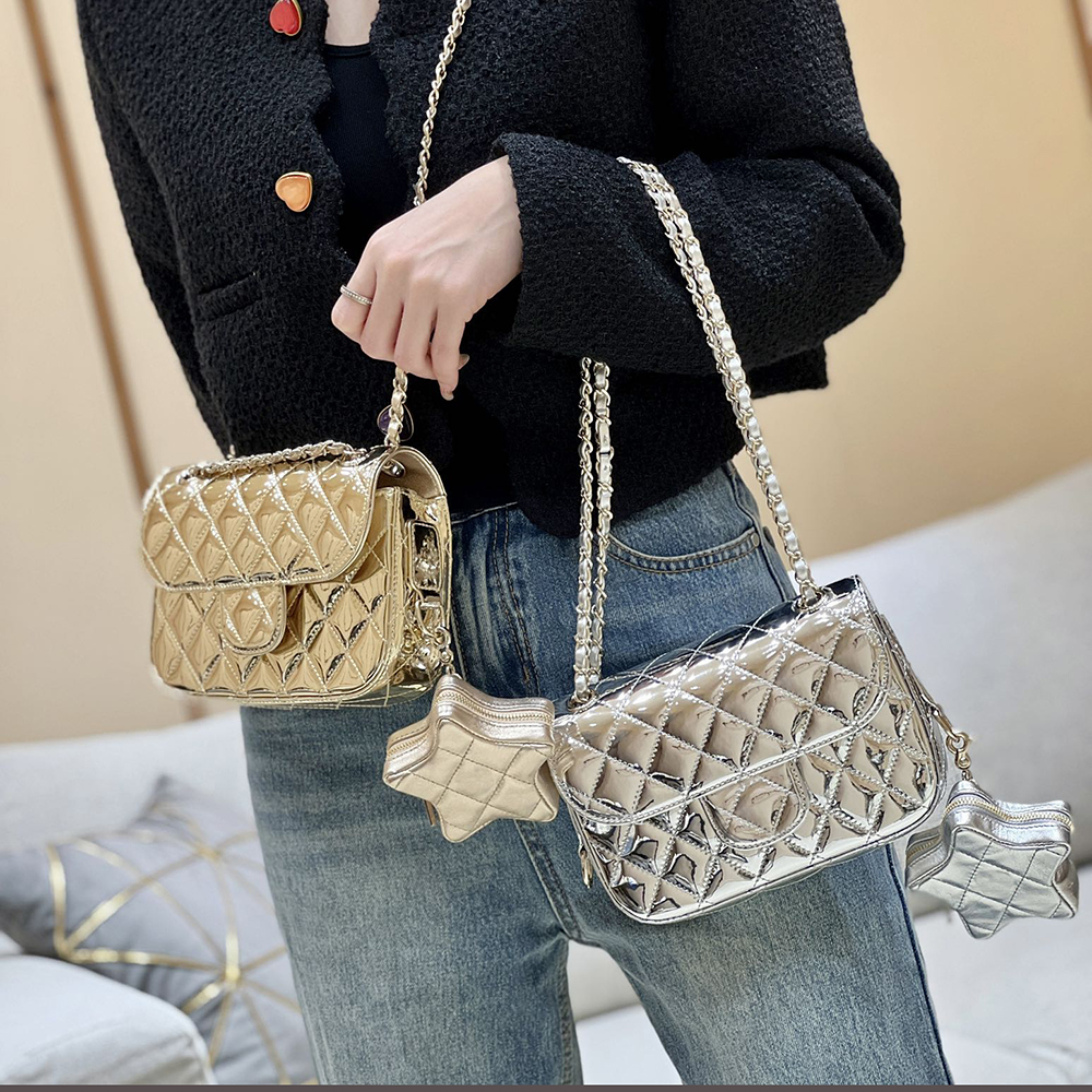 Mini Flap bags Star coin Purse Mirror 1:1 quality Designer Luxury bags Fashion Crossbody bag Shoulder bag Woman Bag Patent Leather Bag With Gift box set WC628