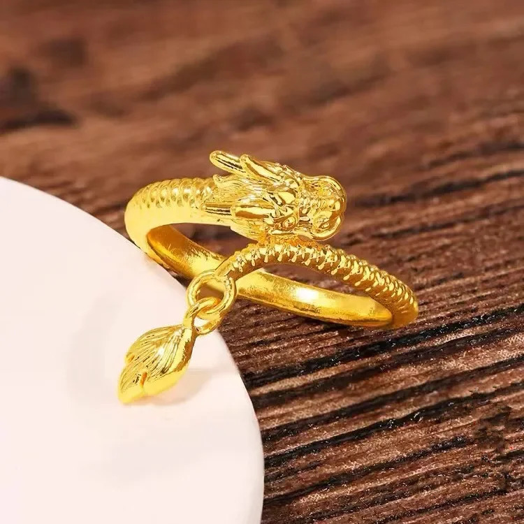 Real 18K Gold Dragon Swinging Tail Ring Au750 Non detachable Solid Pure Gold Ring Couple Ring Boutique Jewelry Gift 240805