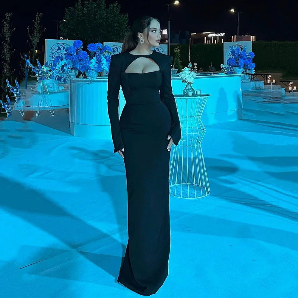 Msikoods Elegant Black Arabia Prom Dresses Mermaid Long Sleeves Muslim Formal Evening Dresses Women Party Gowns 2024 240709