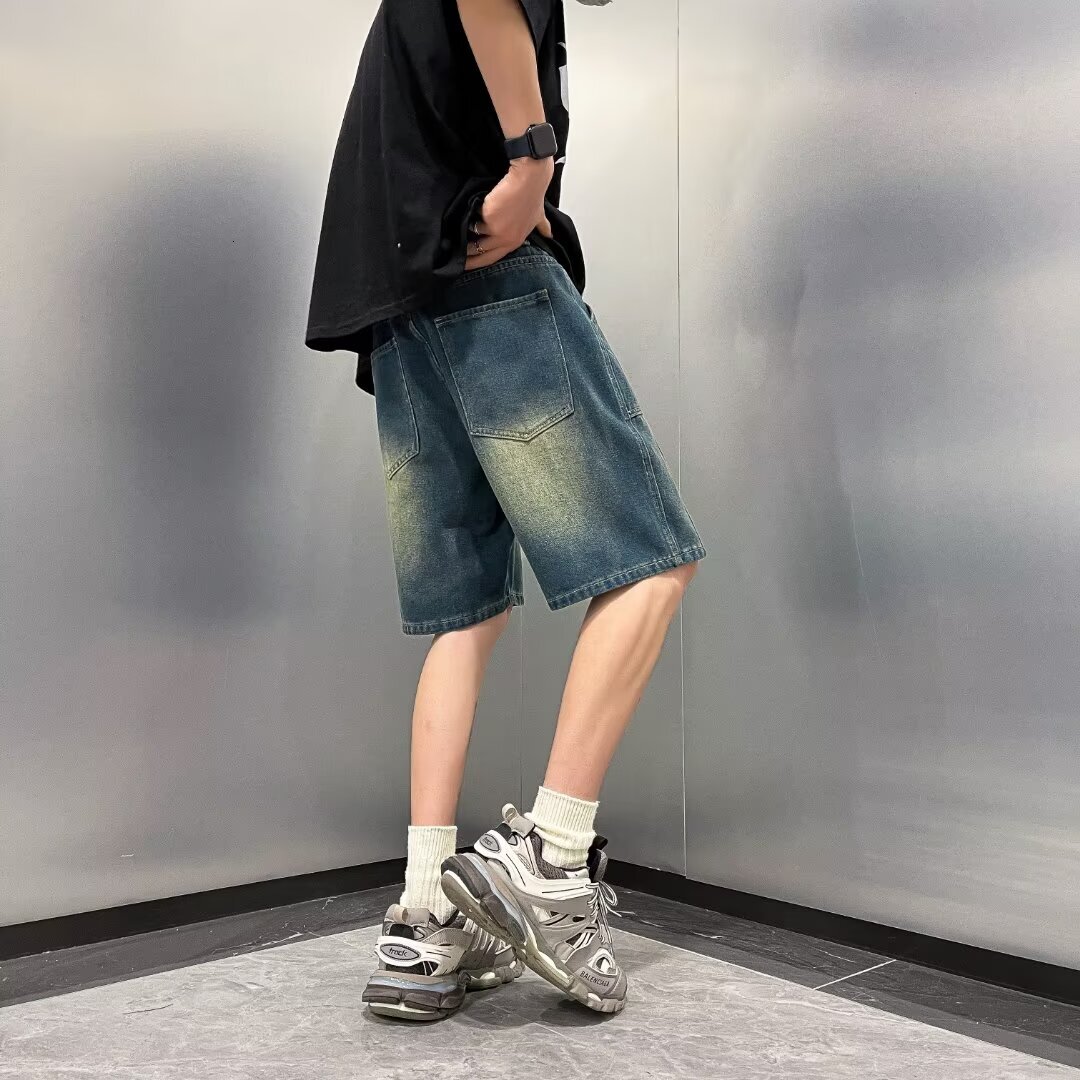 Starry Sky Pattern Denim Shorts for Men in Summer, Thin, Loose, Straight, Trendy Brand, Versatile, Men's 5/5 Pants
