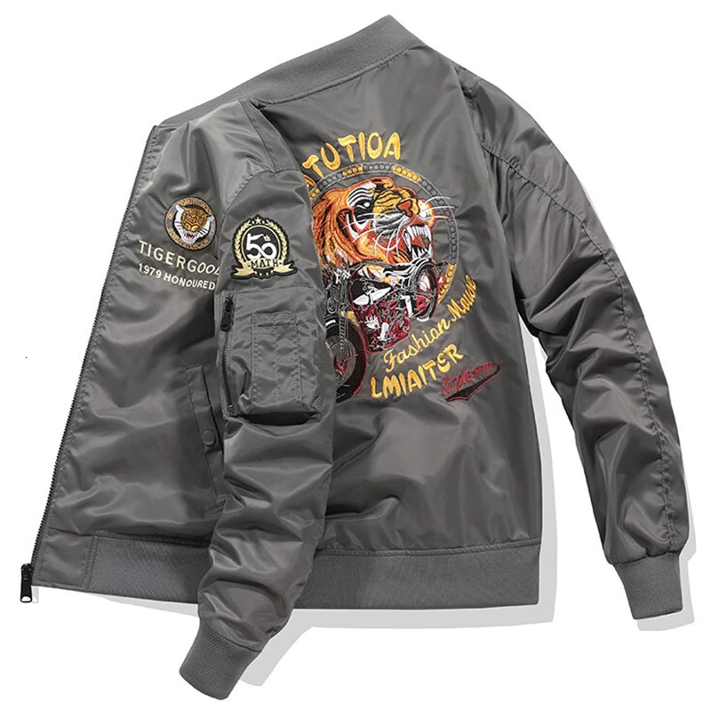 Spring Autumn Bomber Jacket Men Outdoor Pilot Military Baseball Tiger Embroidered Large Size Air Force Flight Coat 240712