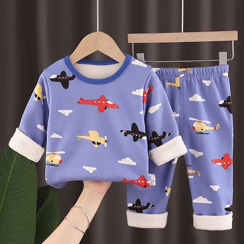 Winter childrens clothing set boys girls thick childrens dinosaur pajamas baby hot underwear pajamasW240716
