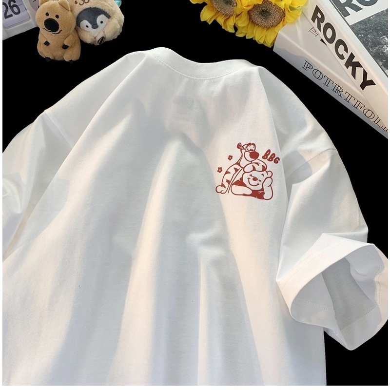 Women Super Cute Oversized BF Short Sleeve Shirt Tops Korean Drop Shoulder Loose Cartoon Printed Tee T-shirts