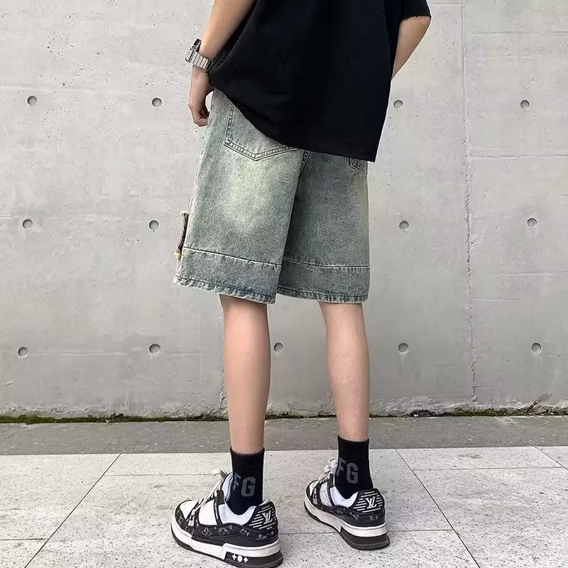 New trendy artistic men's temperament summer jeans, daily mid waist fashion, urban minimalist shorts trend