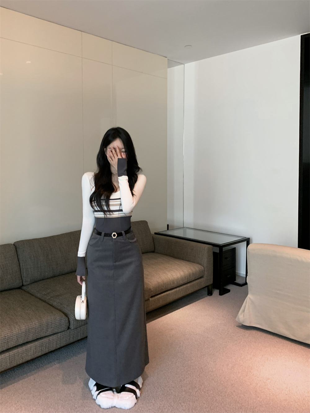 Summer slim fit sleeveless small camisole with exposed navel, women's striped knitted sweater, base shirt, vest, spicy girl two-piece set