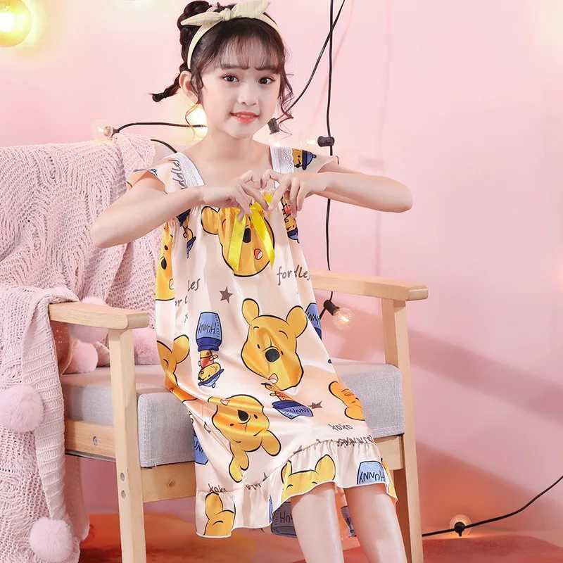 Childrens Pajamas Girls Pajamas Family Clothing Ice Thin Girls Pajamas Summer Short Sleeves Childrens and Baby SkillsW240716