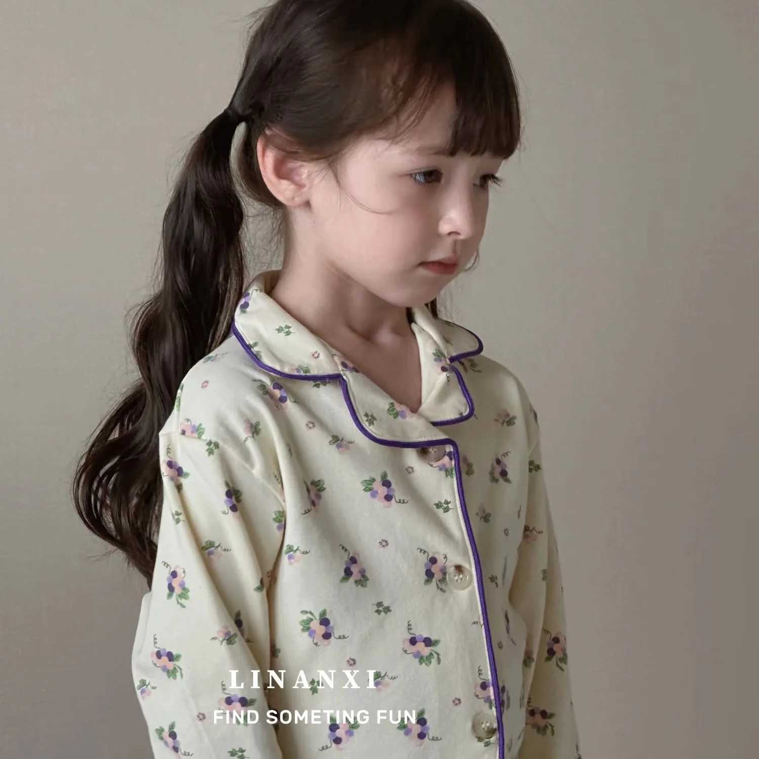 Korean style childrens girls 2-piece autumn long sleeved warm sleepwear top+pants newborn sleepwearW240716