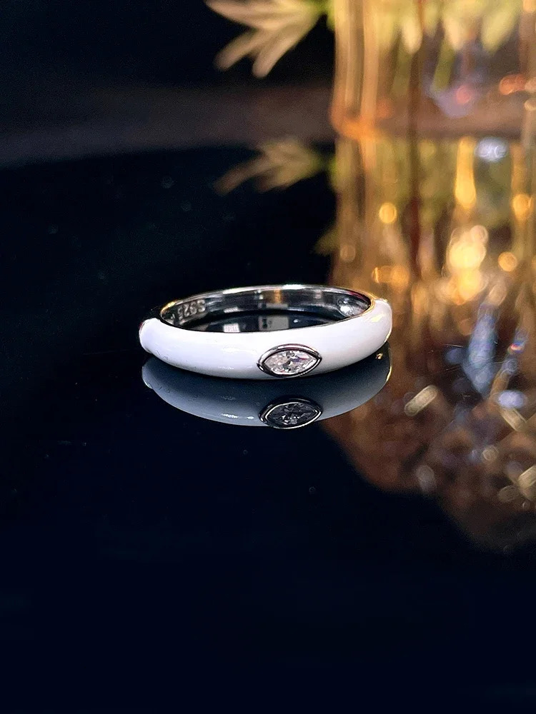 2024 Glacier White Horse Eye Pure Silver Ring 925 Pure Silver Ring Set High Carbon Diamond Suitable for Small Wedding 240805
