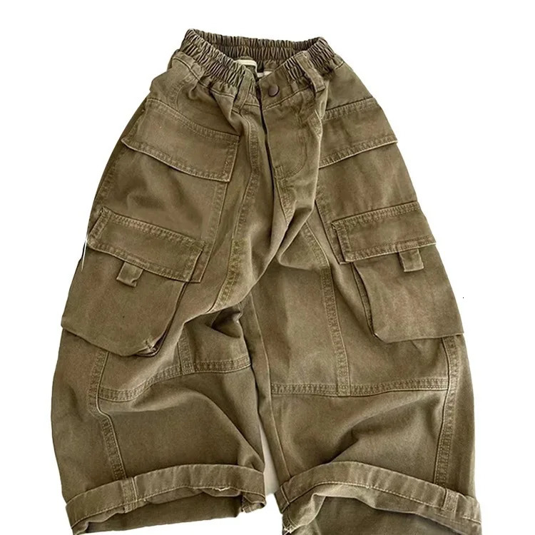 Children Clothing Boys Pants Spring and Autumn Cool Multi-pocket Overalls Boy Baby Casual Solid Handsome Kids Pants 240716