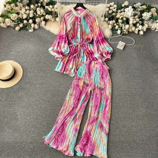Set Two Piece Set Women New Arrival Washable Long French Non-ironing Versatile Printing Ventilation Popular Sexy Bifurcated Waist Loose