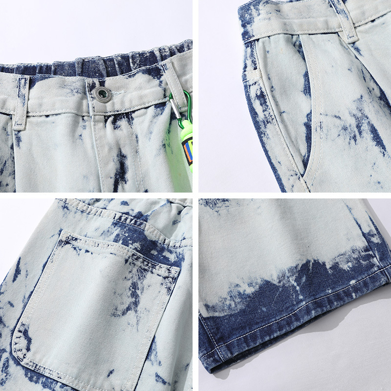 2022 Summer American High Street Tie dye Camouflage Trendy Brand Cowboy Shorts Men's Loose Large Size Pentagram Pants