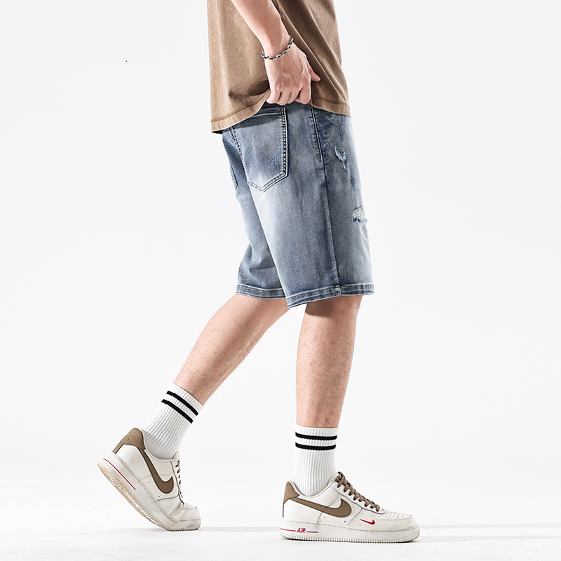 Ripped denim men's Korean version loose summer thin five inch mid length plus size shorts
