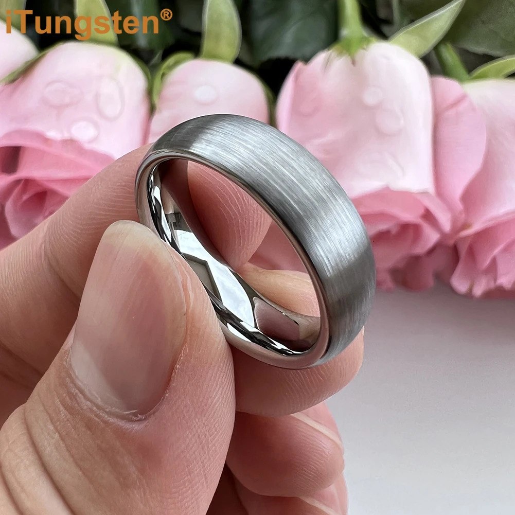 iTungsten 6mm 8mm Tungsten Carbide Ring for Men Women Engagement Wedding Band Fashion Jewelry Domed Brushed Finish Comfort Fit 240713