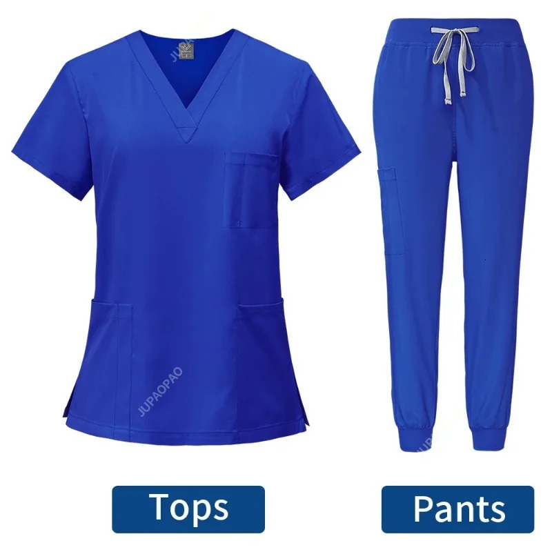 Women Uniforms Hospital Scrubs Sets V neck Tops Pant Nurses Accessories Dental Clinic Beauty Salon Spa Workwear Clothes 240715