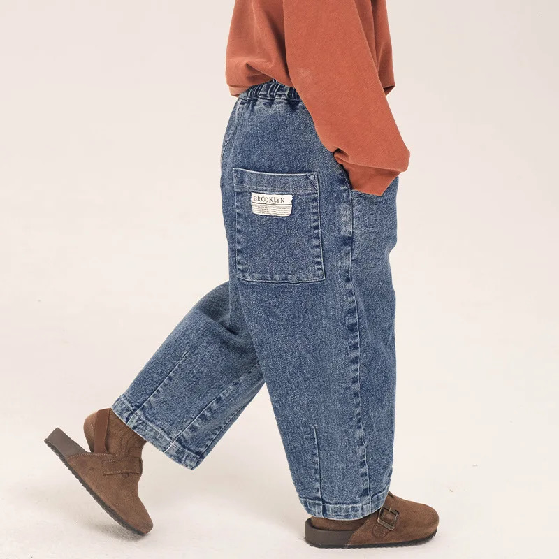 Children Clothing Boys Jeans Spring Fashionable Korean Style Loose Casual Pants Solid Color Kids Denim Pants 240716