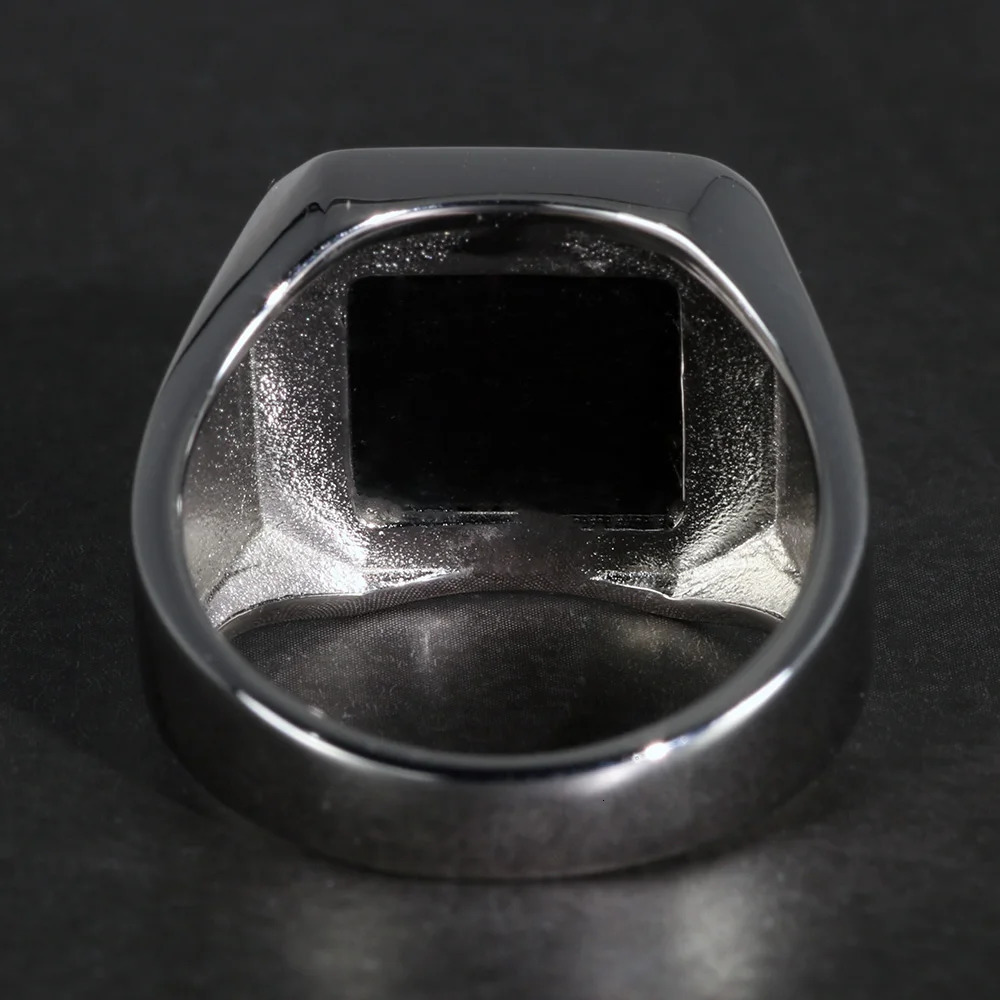 Solid 925 sterling silver square regular mens ring with natural black agate simple country flat top Holmark mens jewelry 240805