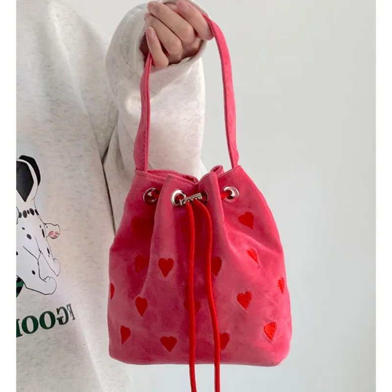 Sweet Winter Autumn Corduroy Crossbody Bags Women Cute Embroidery Shoulder Bucket Bag Ladies Bolsa 240712 zhanyishengli