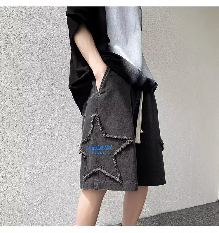 Denim shorts summer thin trendy brand loose oversized casual American five part pants for men's style