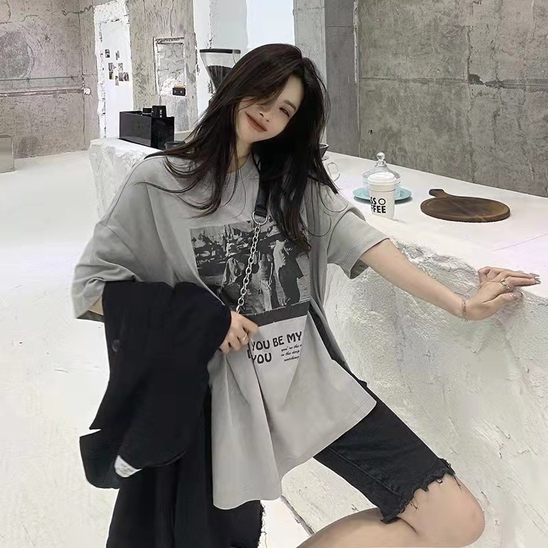 T-shirt Oversized 150kg Could Wear Korean KOL Summer Oversized Women Short Sleeve Plus Size T Shirt Fashion Loose Print Oversize Tops