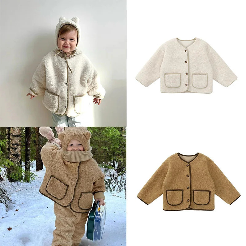 EnkeliBB Toddler Boys and Girls Winter Autumn Jackets White Brown Solid Color Kids Loose Stylish Coats 240717