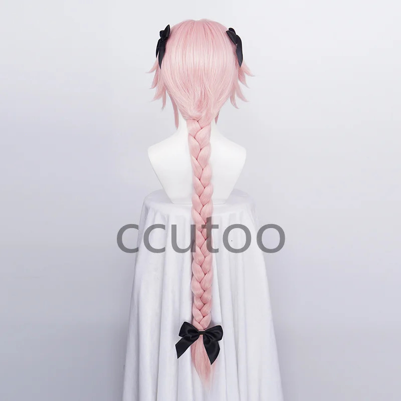 Game Fate Apocryph Astolfo Cosplay Wigs Long Pink Heat Resistant Synthetic Hair Halloween Play Role 3 pieces black headwear 240719
