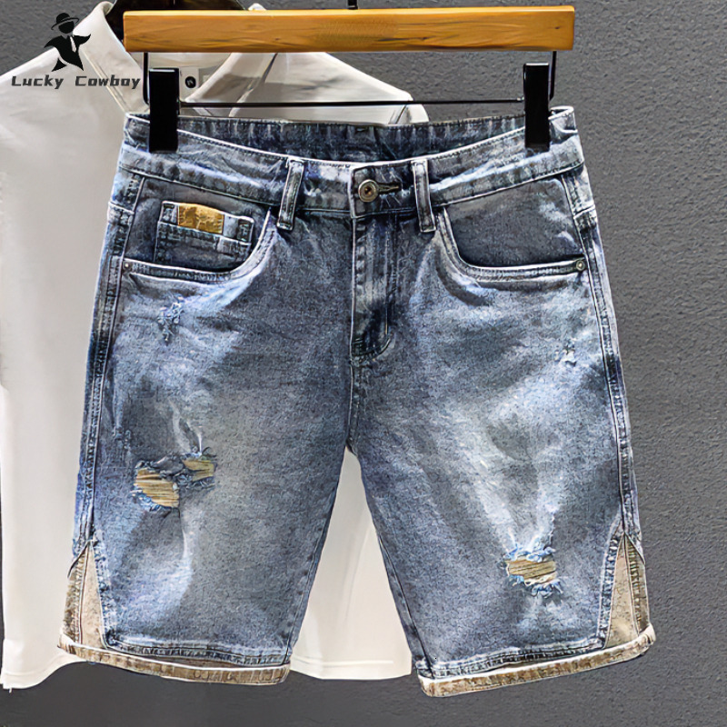 Men's torn denim shorts Korean version new high-quality trend old dad thin section of the Harlan handsome teenage men's pants
