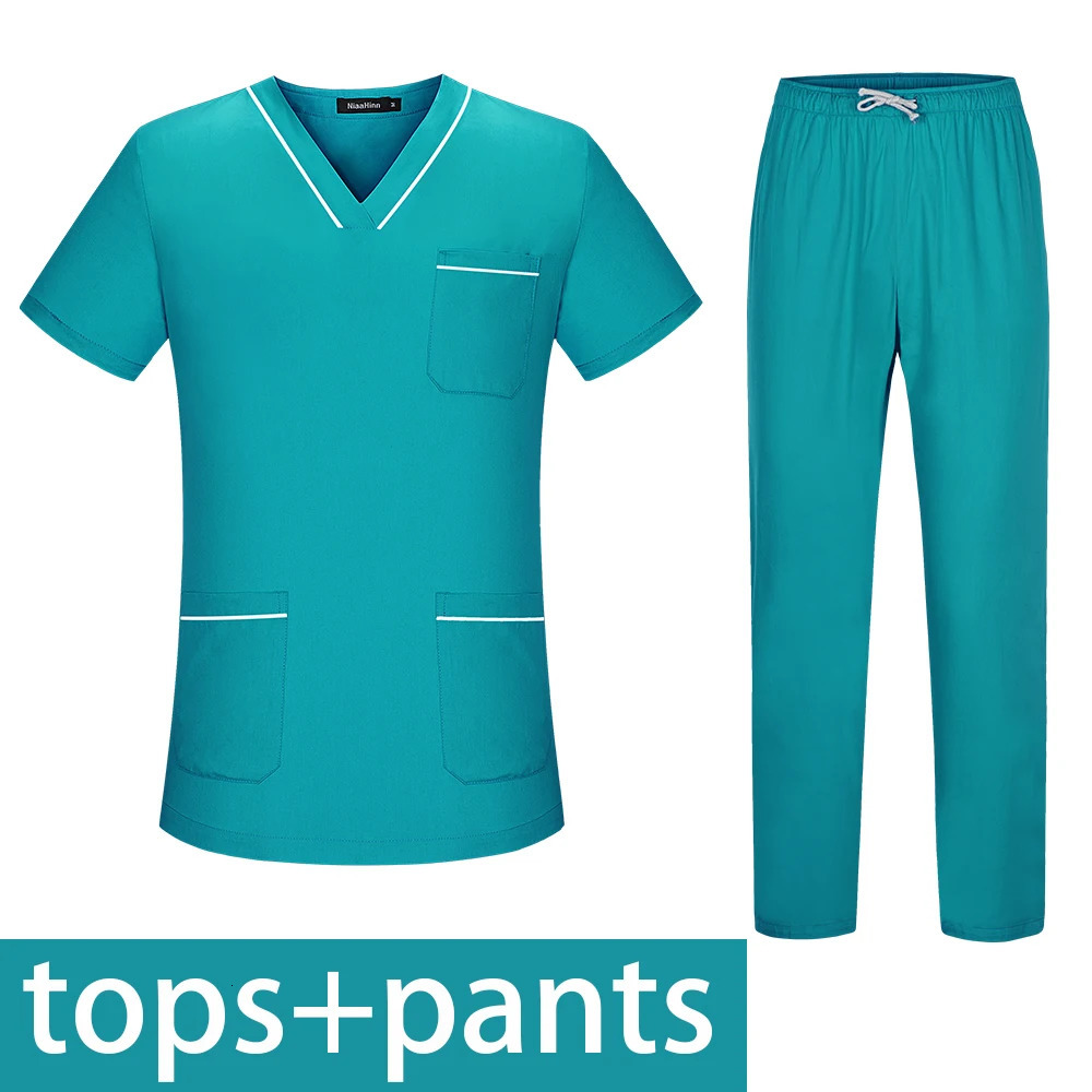 Solid Color Men and Women Uniforms Scrub Short-sleeved Suit Nursing Clothes Pet Shop Doctor Nurse Work Clothes 240715