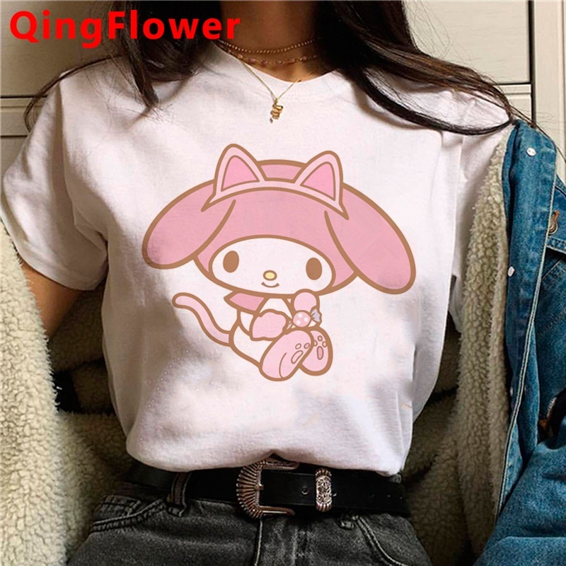 Haruku Fashion Melody Cartoon Graphic T Shirt Women Cute Anime Ullzang Streetwear Kuromi Tshirt Female