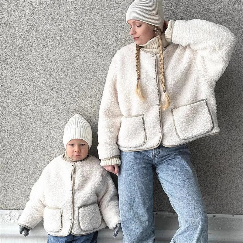 EnkeliBB Toddler Boys and Girls Winter Autumn Jackets White Brown Solid Color Kids Loose Stylish Coats 240717