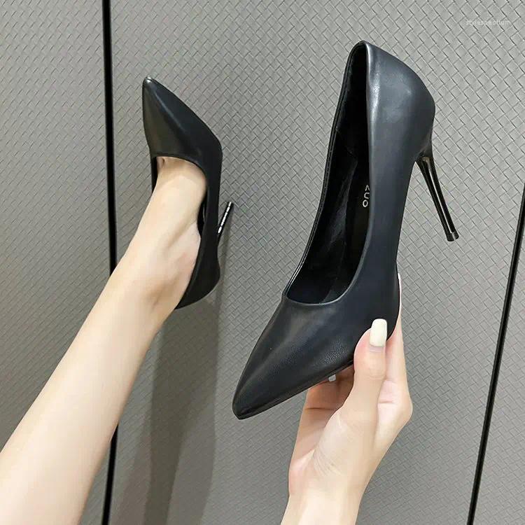 Dress Shoes Black Stiletto Heels With Spring All-matching Pointy Work Korean Style Professional Fashion Single Women