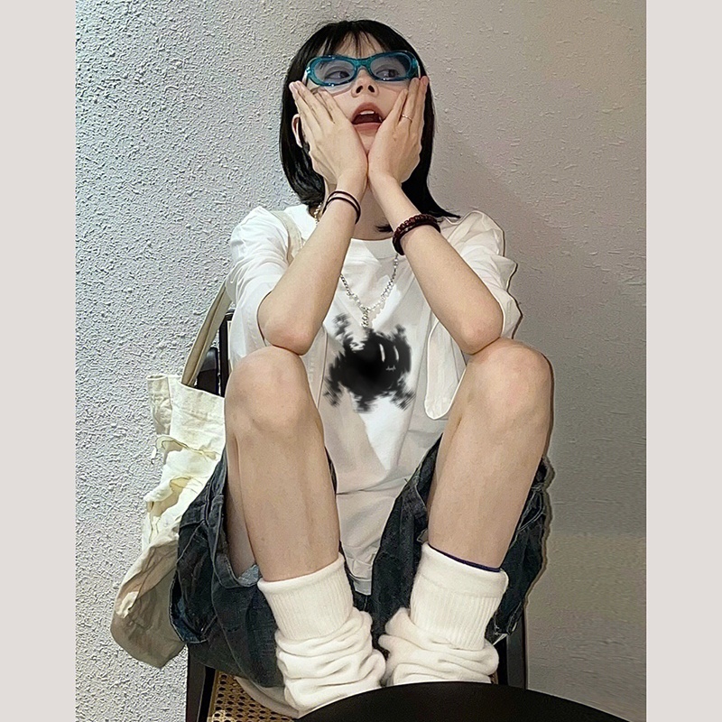Korean Style Cotton Short Sleeve Polo T-shirt Loose Printed Unique Oversized Tops Women