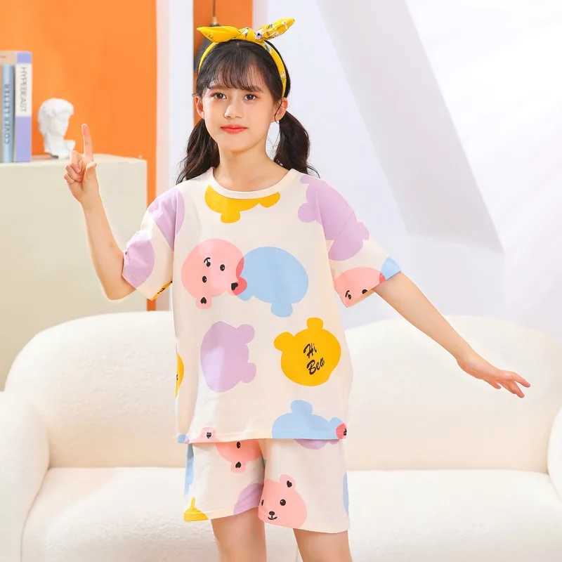 2024 Summer New Childrens Pajama Set Baby Girls Boys Cartoon Short sleeved T-shirt and Short sleeved Youth Pajama 4 6 8 10 16 Years OldW240716