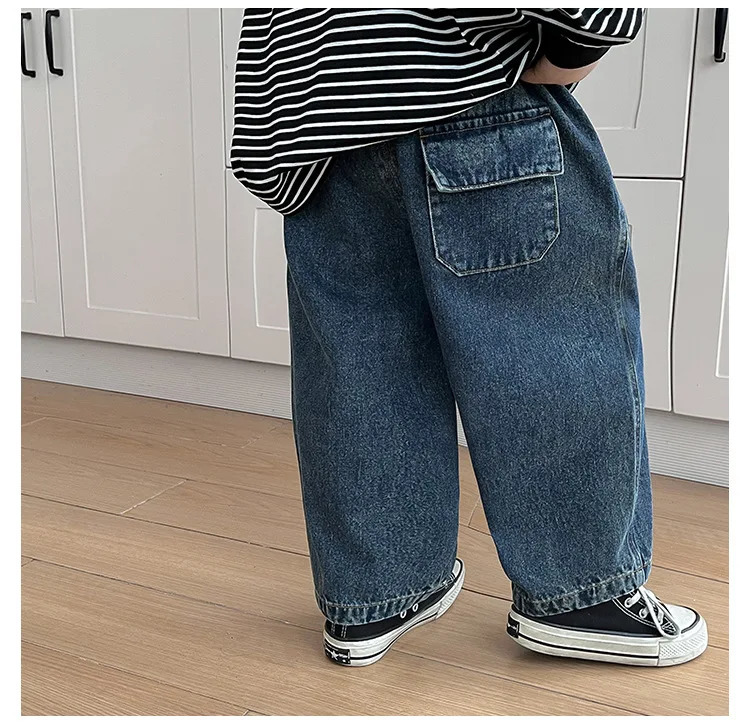 Children Clothing Kids Denim Pants Spring Fashionable Korean Style Casual Full Length Solid Color Kids Jeans 240716