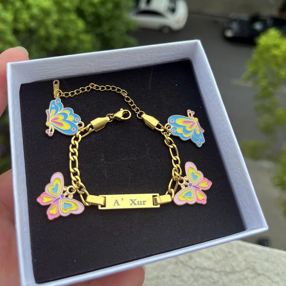 DUOYING Custom Baby Name Bracelet With Butterfly Pendant Enamel Colorful Charms Bangles For Girls Jewelry Gift 240719