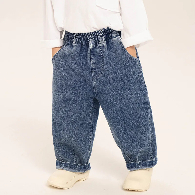 Children Clothing Boys Jeans Spring Fashionable Korean Style Loose Casual Pants Solid Color Kids Denim Pants 240716