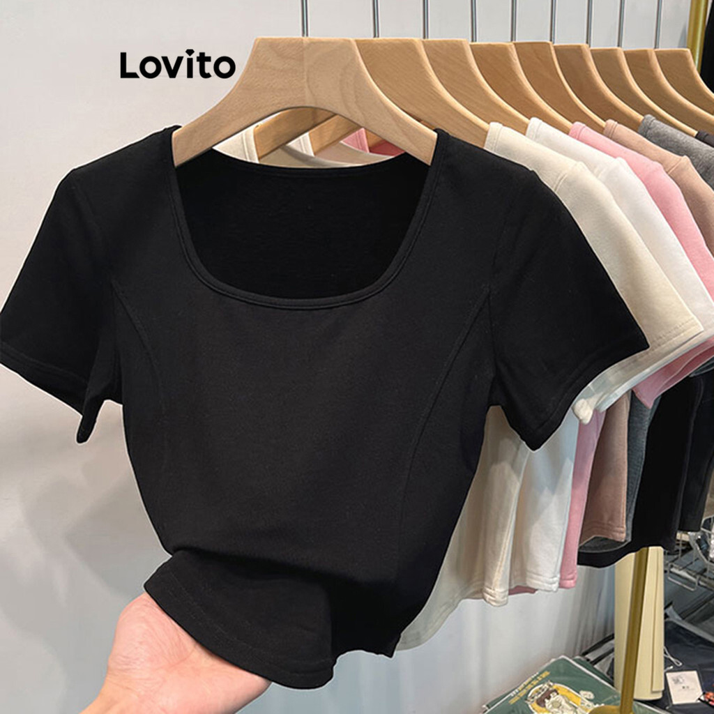 Lovito Casual Plain Structure Line T-Shirt for Women LNE31215 (Multi-color)