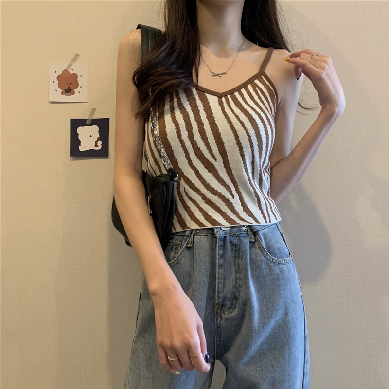 Zebra knit small camisole vest for women, worn inside and outside, slim fit sleeveless base top, ins trendy