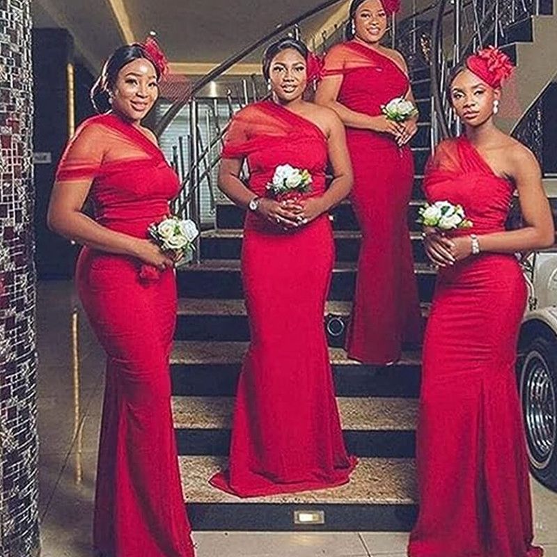 African Fuschia Mermaid Long Bridesmaid One Shoulder Ruched Or Length Wedding Guest Gowns Maid Of Honors Dresses Custom Made 2024 6660312