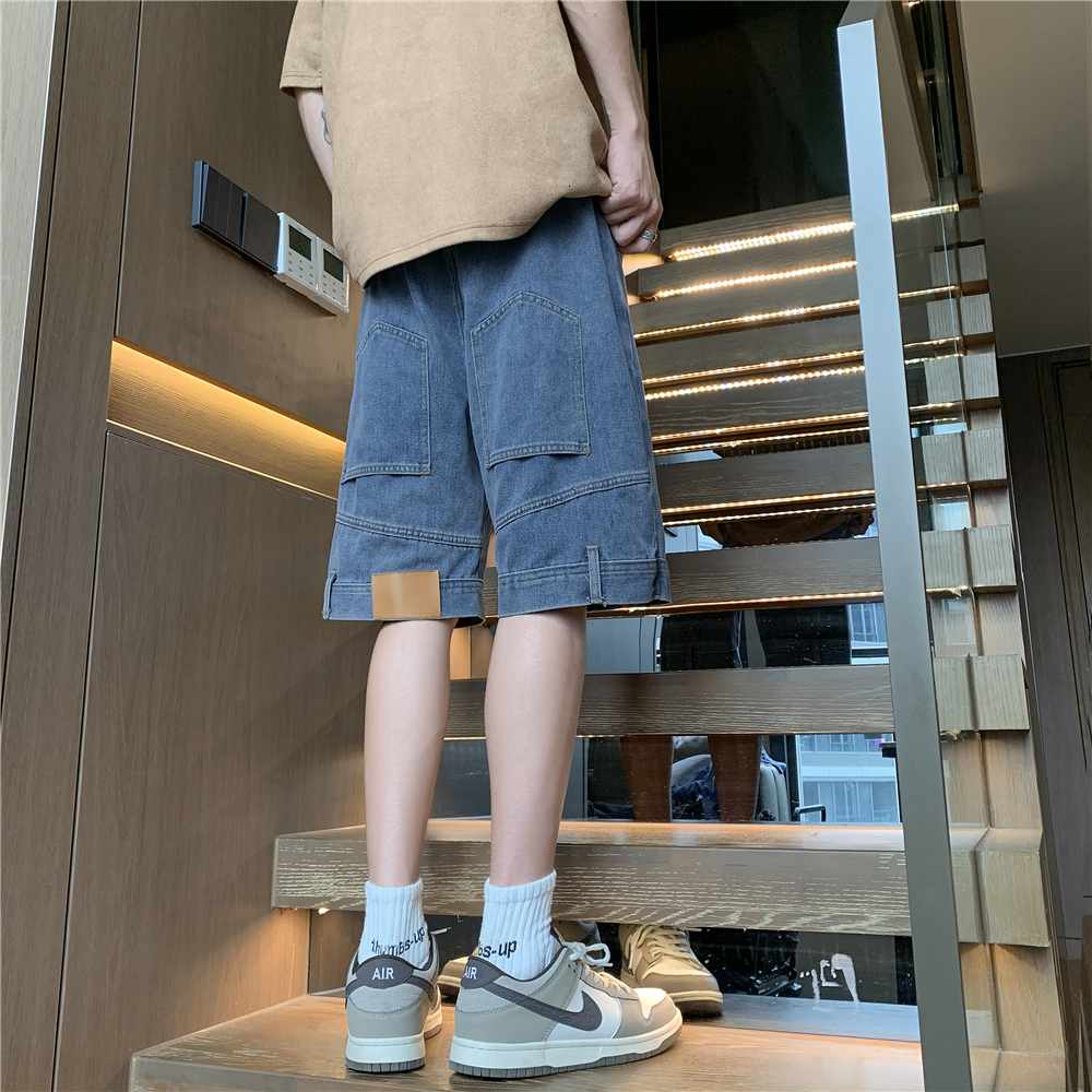 Inverted pocket personalized denim shorts for men's summer 2024 new straight leg casual work pants