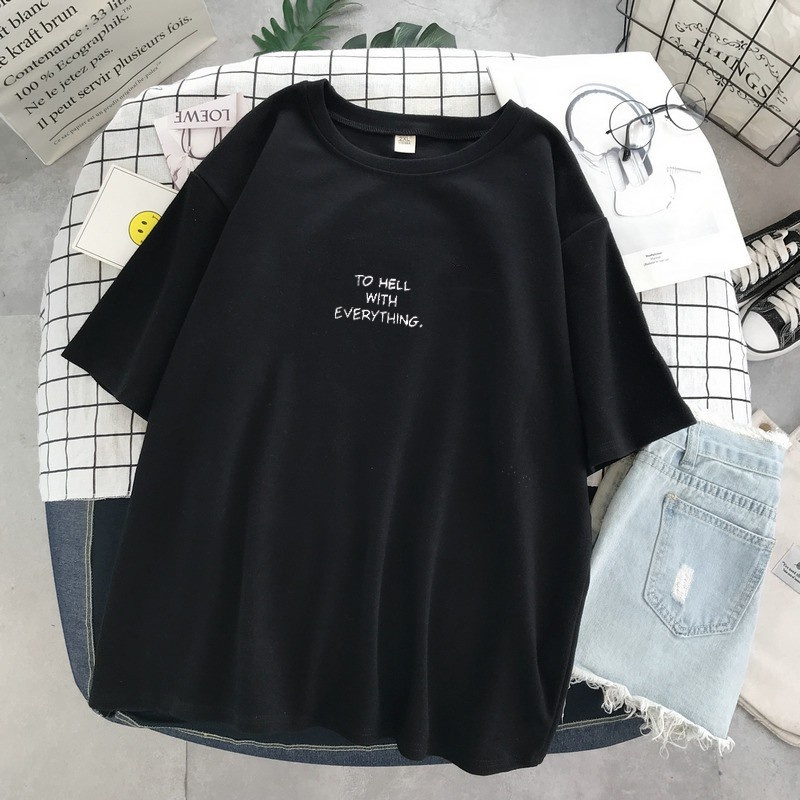 Polyester Letter Printing Chic Simple and Versatile Women's Korean Style Ulzzang Casual T-shirt