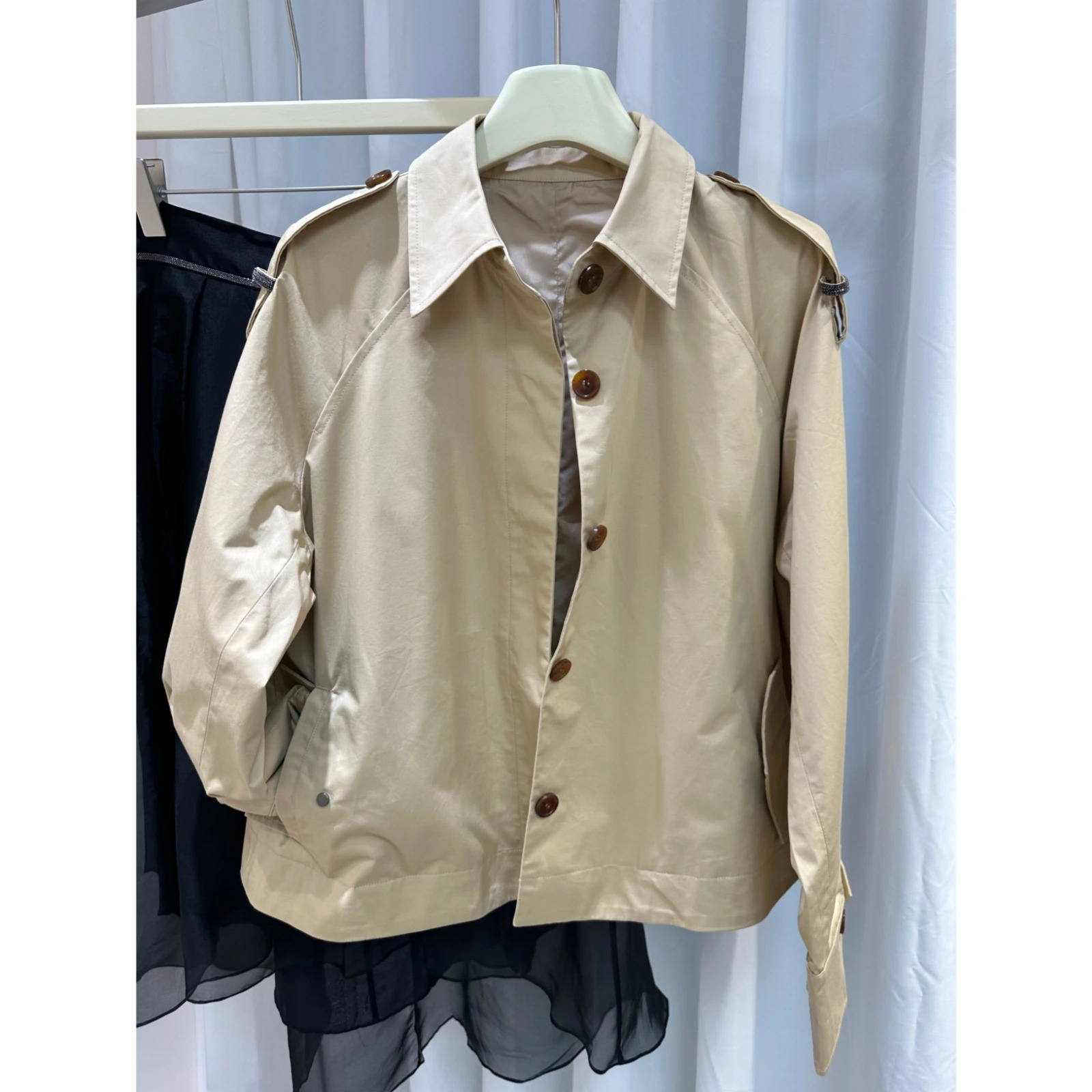 Spring and Summer BC Beaded Chain British Style Casual Long Sleeve Trench Coat Jacket Women 240712