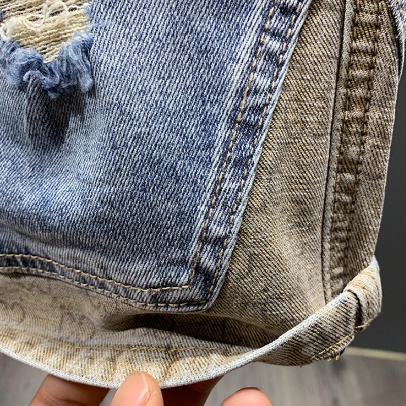 Men's torn denim shorts Korean version new high-quality trend old dad thin section of the Harlan handsome teenage men's pants