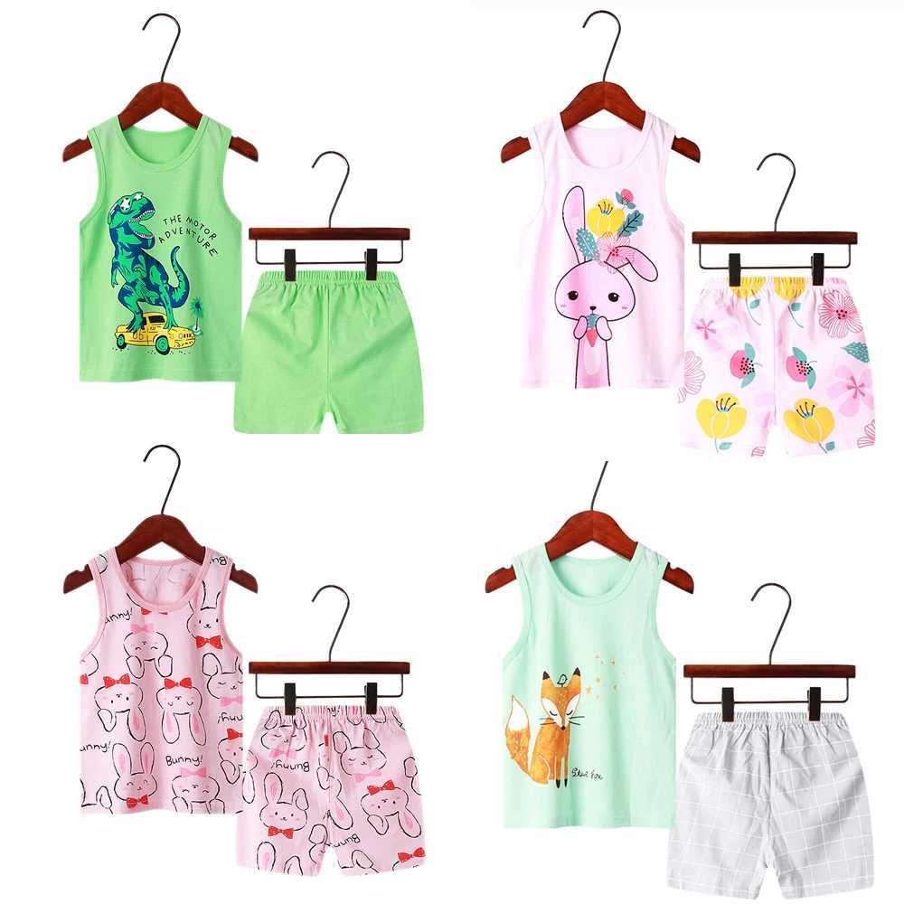 2 4 6 8 10 year childrens summer clothing vest+shorts 2-piece pajamas set for children babies boys and girls cotton casual sportswearW240716