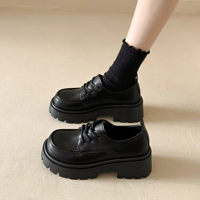 Winter Shoes Women Female Footwear Casual Sneaker Oxfords Autumn Black Flats Clogs Platform Round Toe Loafers With Fur British S 240708