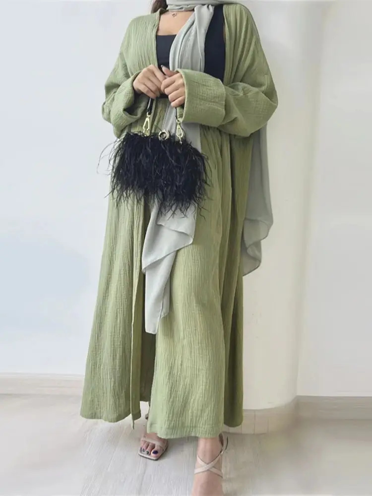 Ramadan Eid Linen Kimono Abaya Dubai Muslim Islam Ka Dress Robe Femme Musulmane Abayas For Women Caftan Marocain Djellaba 240712