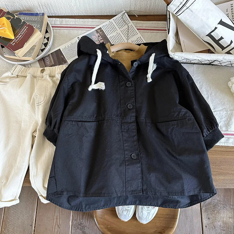 Children Coat Korean Style Spring and Autumn Casual Trench Coat Girl Baby Long Style Solid Color Simple Handsome Coat 240716