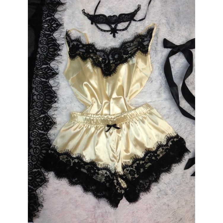 Women Sleepwear Sexy Lace Pamas Pants + Blouse Set Bu Tidur Malam